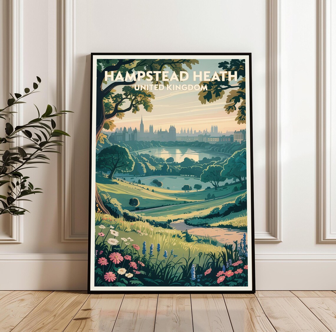 Hampstead Heath London Park Vintage United Kingdom Travel Poster
