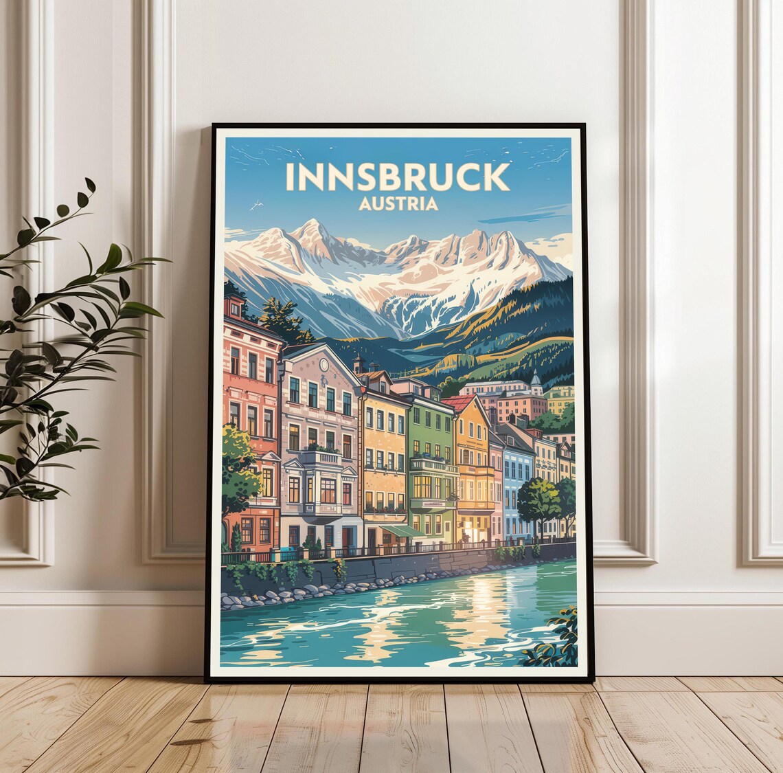 Innsbruck Austria Old Town Riverside Alpine Mountains Travel Poster