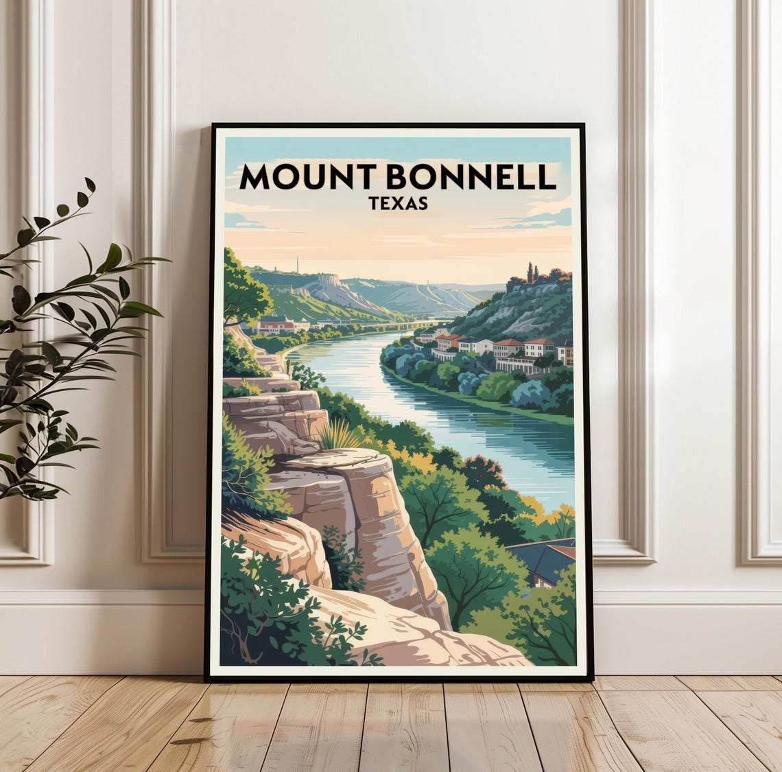 Mount Bonnell Texas River Overlook Travel Poster Austin Hill Gift