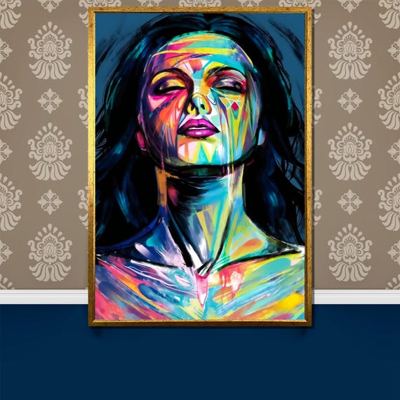 Vibrant Modern Woman Painting Bold Abstract Portrait Wall Art Unique Gift For Art Lovers Expressive Pop Art Decor