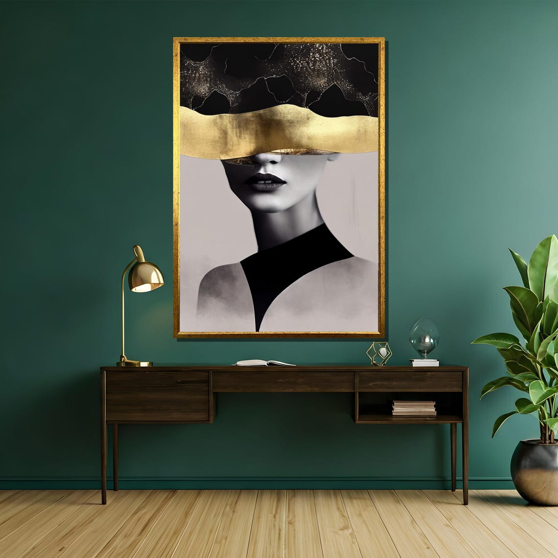 Abstract Female Face With Molten Gold Band Luxury Art Poster - Image 5