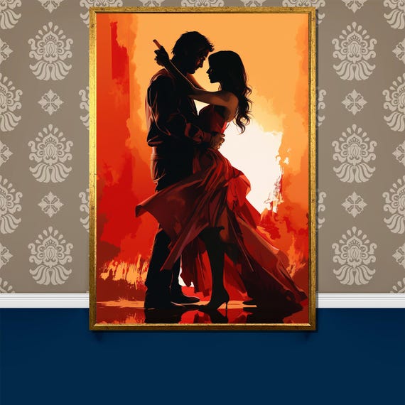 Romantic Couple Dance Silhouette Painting Capturing Passion And Love Perfect Art Gift For Your Home Decor