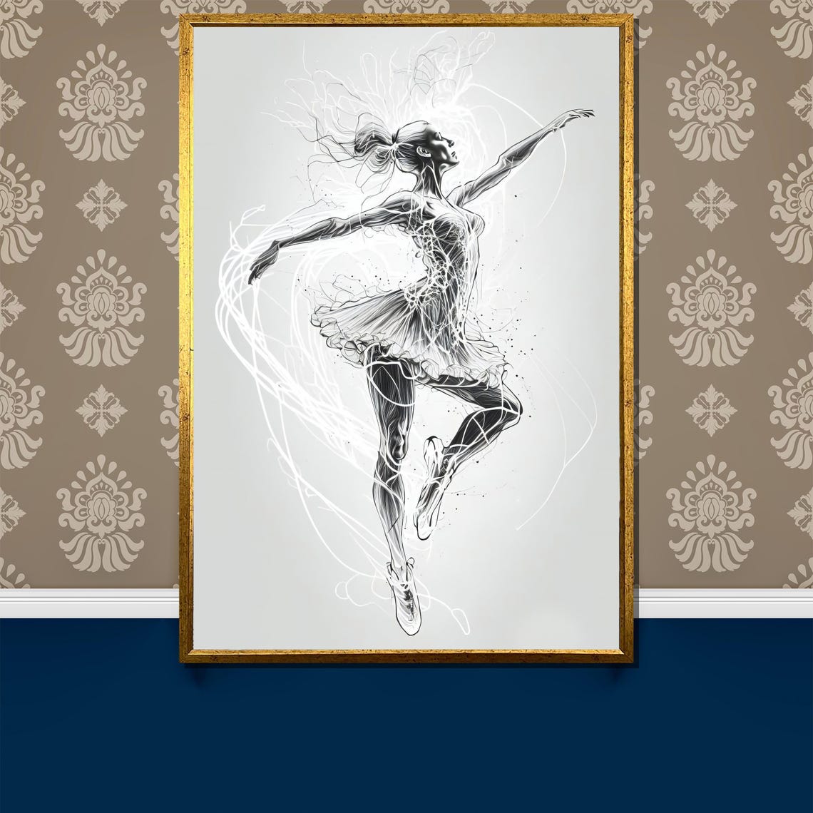 Black and White Line Art Ballerina in Motion Sketch Art Poster