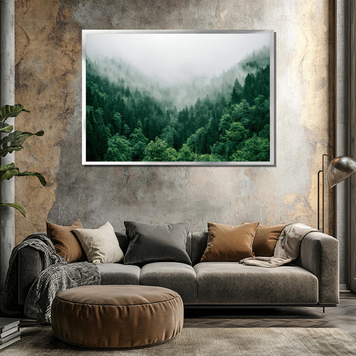 Misty Green Pine Forest in Fog Serene Nature Photography Poster - Image 3
