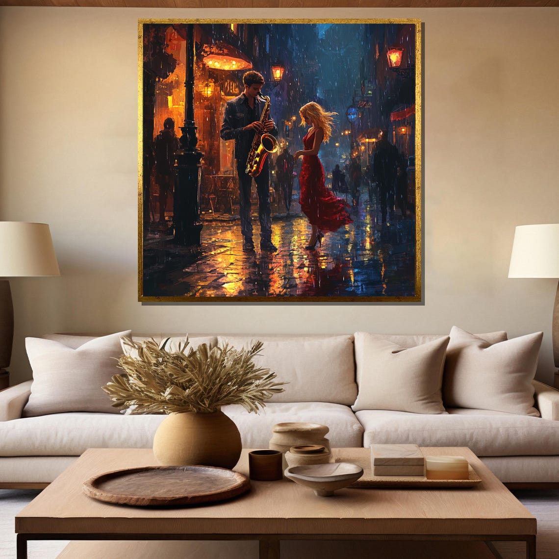 Moonlit Saxophone Serenade Rainy Street Night Romantic Jazz Poster - Image 5