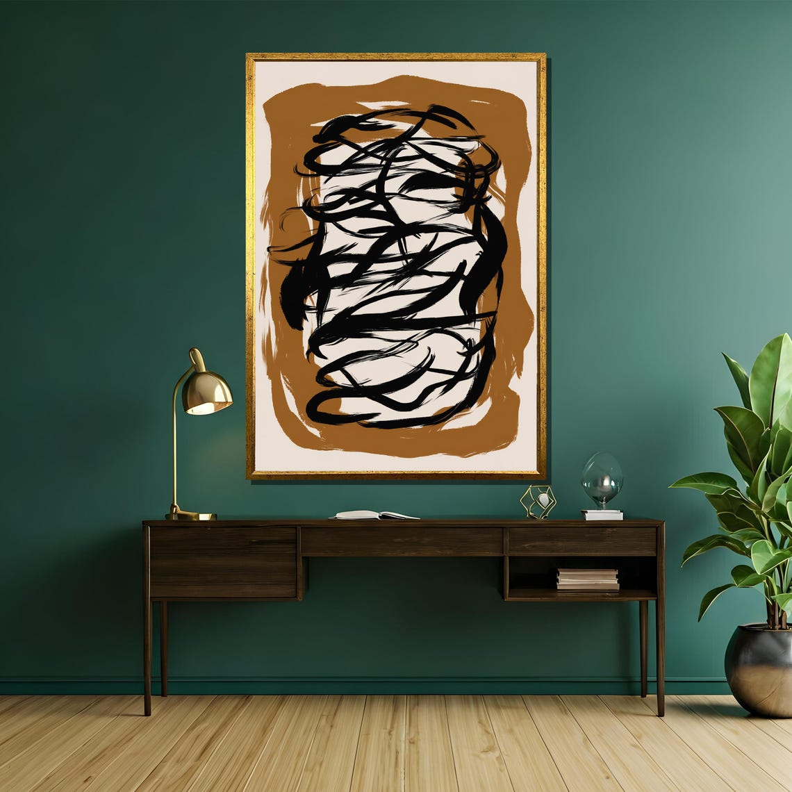 Earthy Brown and Black Gestural Brushstroke Modern Abstract Poster - Image 5