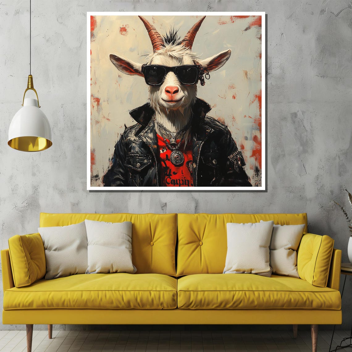 Rebel Yell Punk Rock Goat in Sunglasses and Leather Jacket Poster - Image 2
