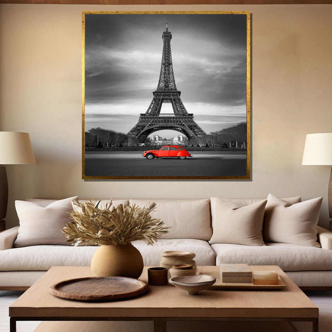 Paris Eiffel Tower Black White Red Classic Car Vintage Poster - Image 5