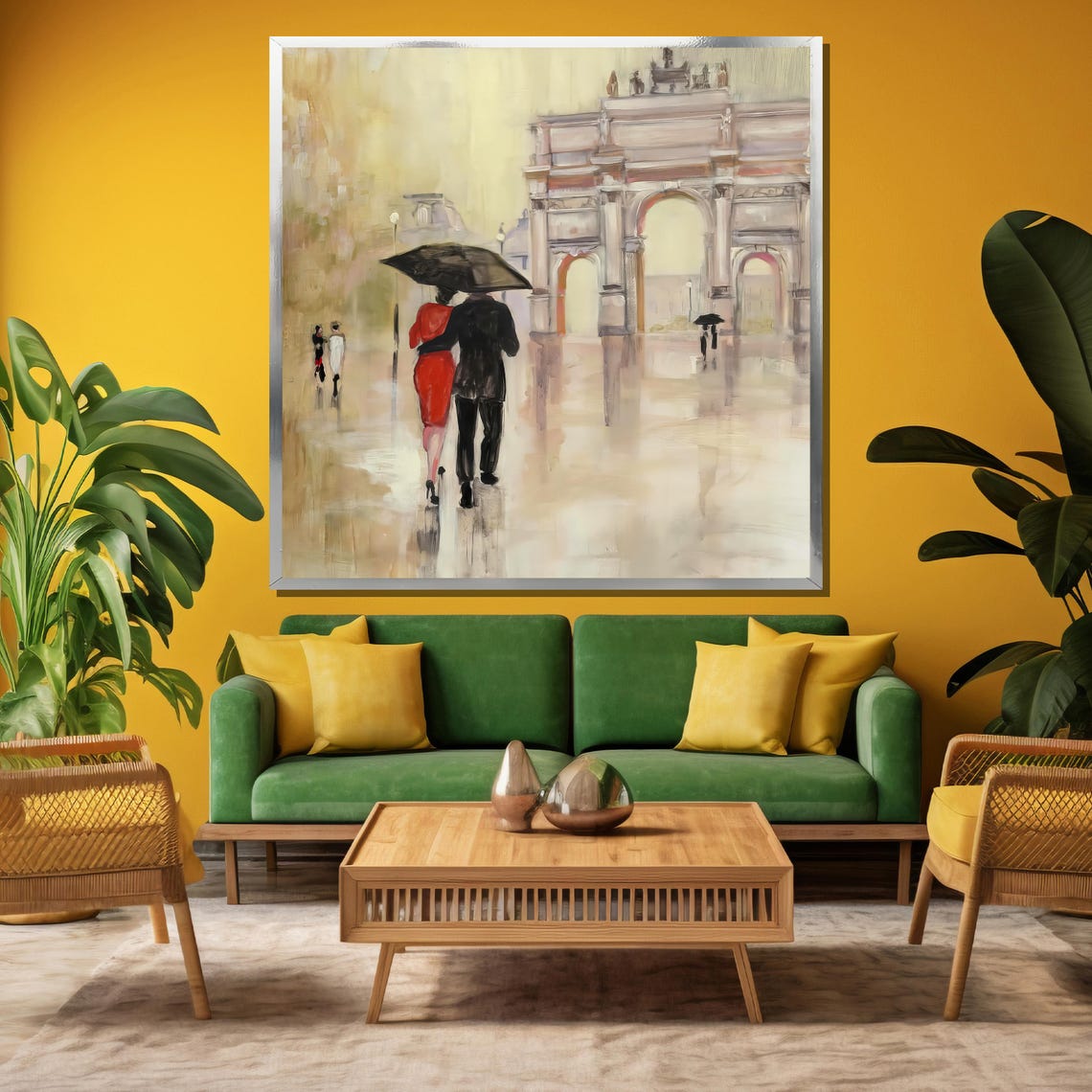 Rainy Paris Arc De Triomphe Street With Couple Under Umbrella Poster - Image 3