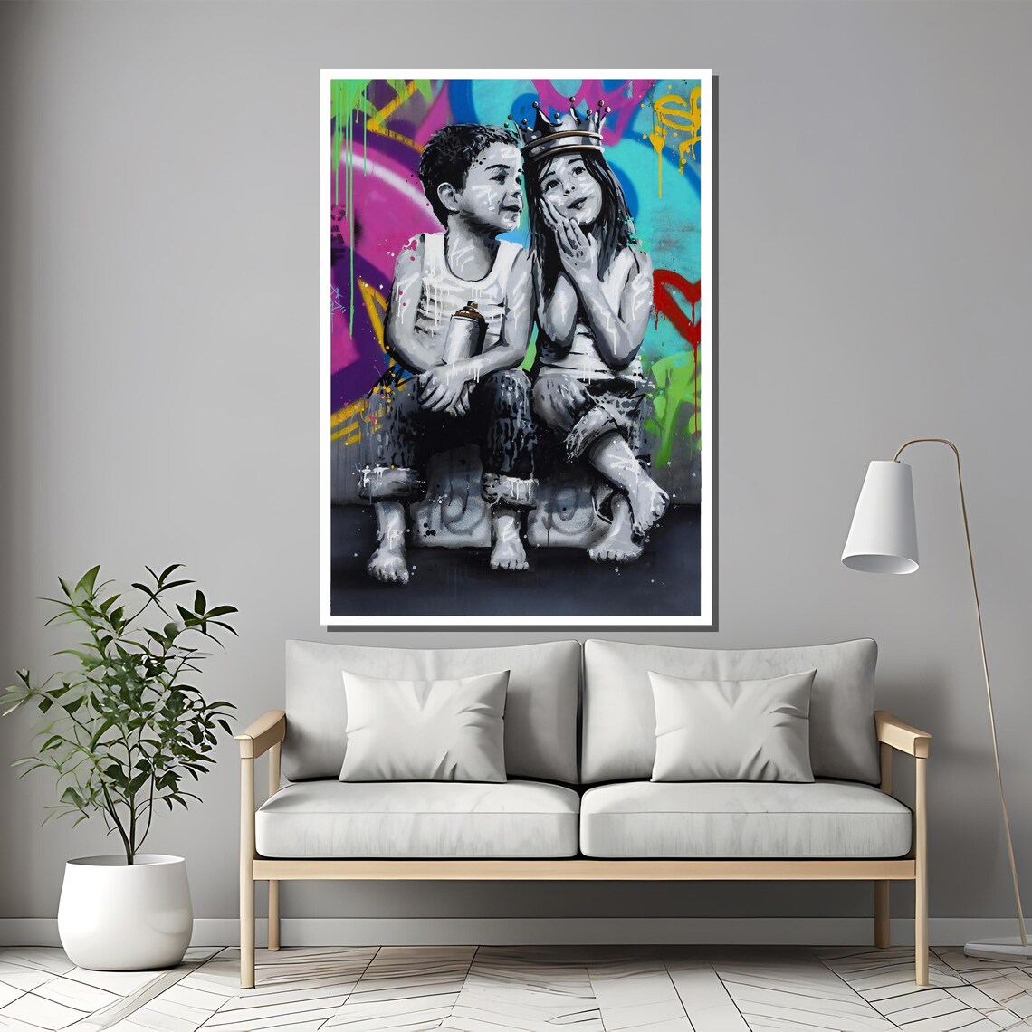 Graffiti Kids With Crown Street Art Children Painting Poster - Image 2