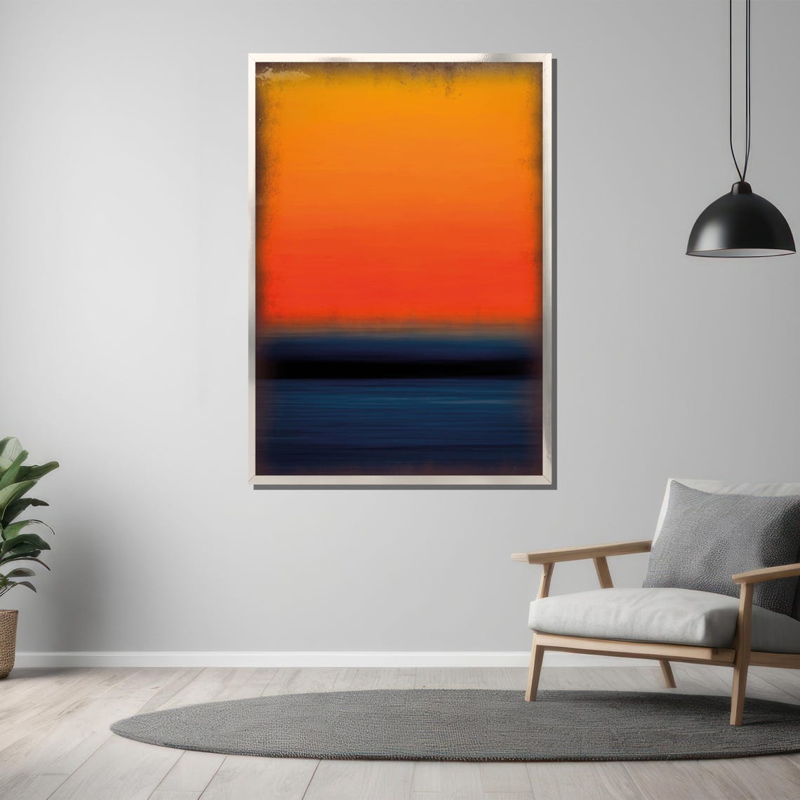 Mark Rothko Sunset Horizon Painting Modern Abstract Art Gift In Warm Orange And Deep Blue Hues - Image 3