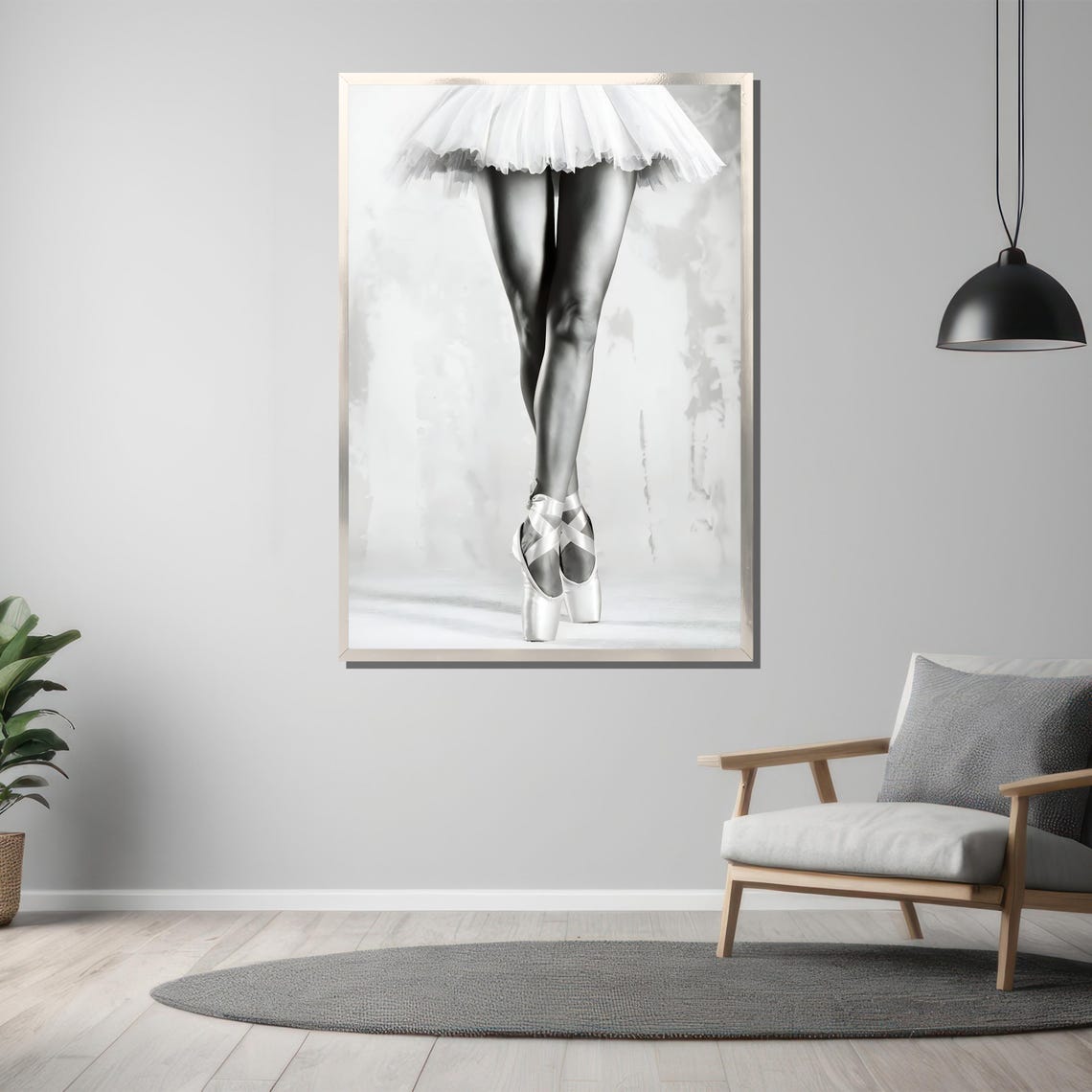 Ballerina Legs En Pointe in White Satin Shoes Black Art Poster - Image 3