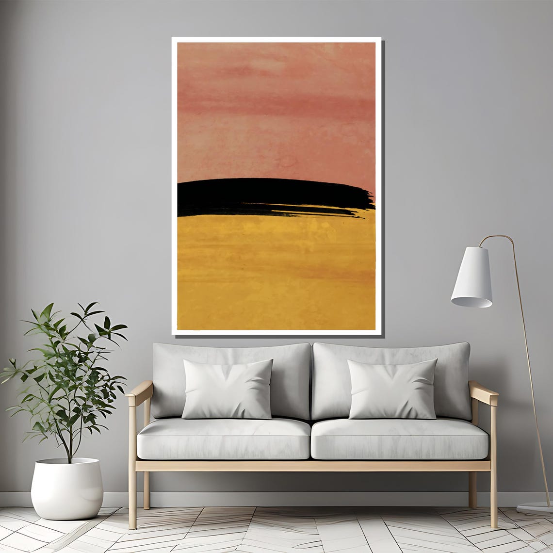 Blush Pink and Gold Abstract Sunset Bold Black Horizon Poster - Image 2