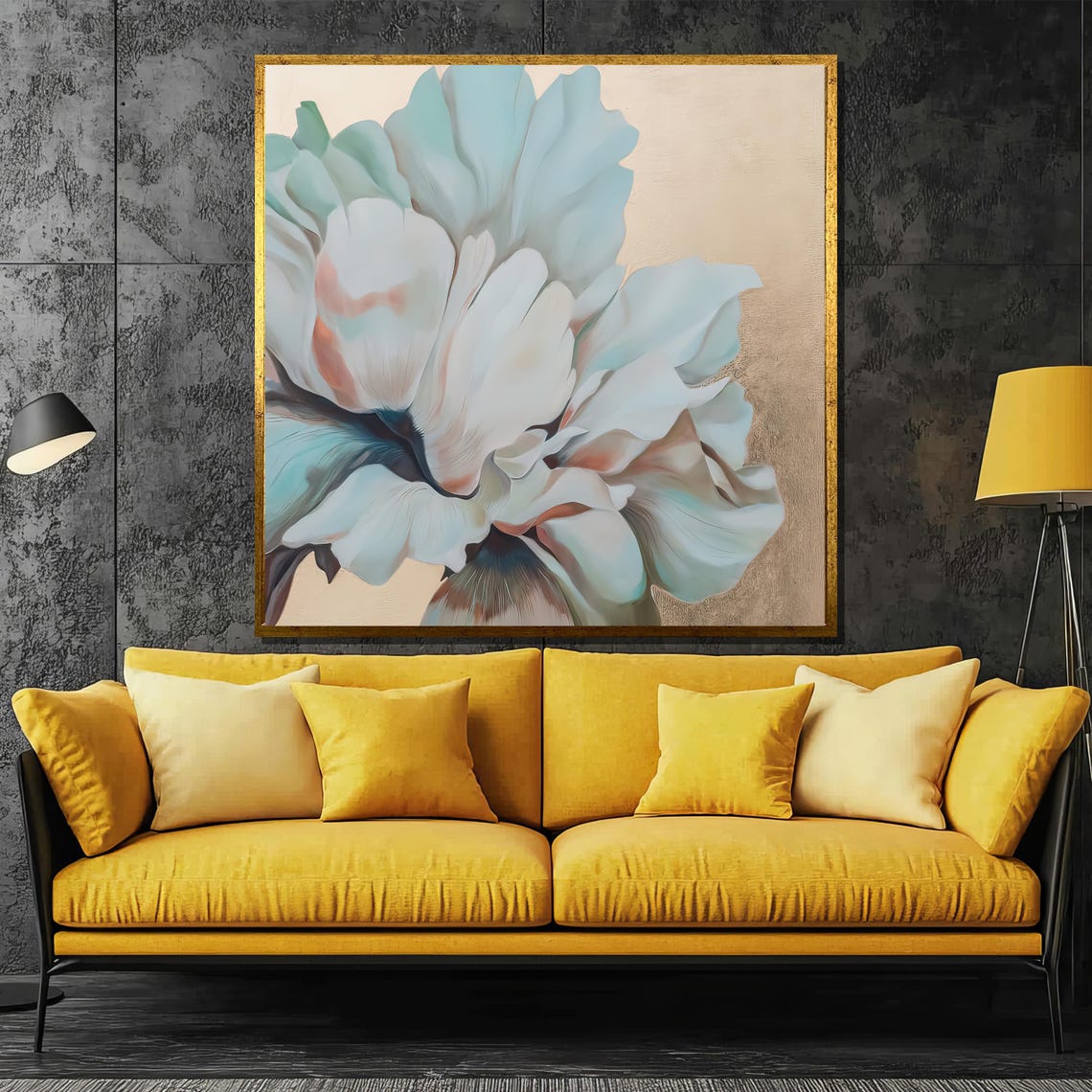Pastel Blue and Blush Bloom Close Up in a Dreamy Floral Poster
