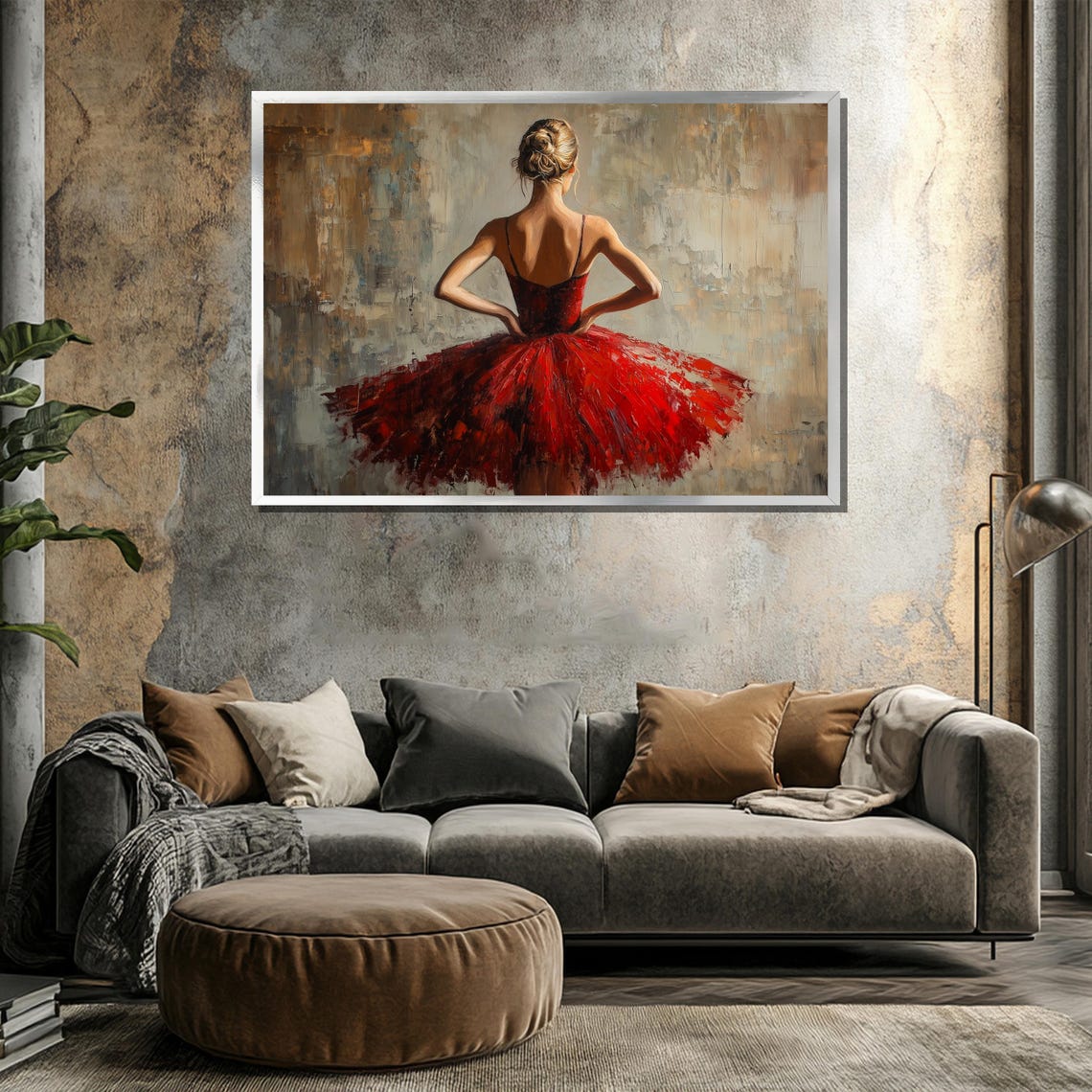 Red Ballerina Seen From Back Crimson Tutu Oil Painting Poster - Image 3