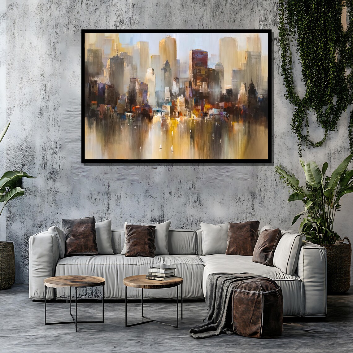 Abstract City Skyline Reflected in Water Modern Urban Painting Poster - Image 4