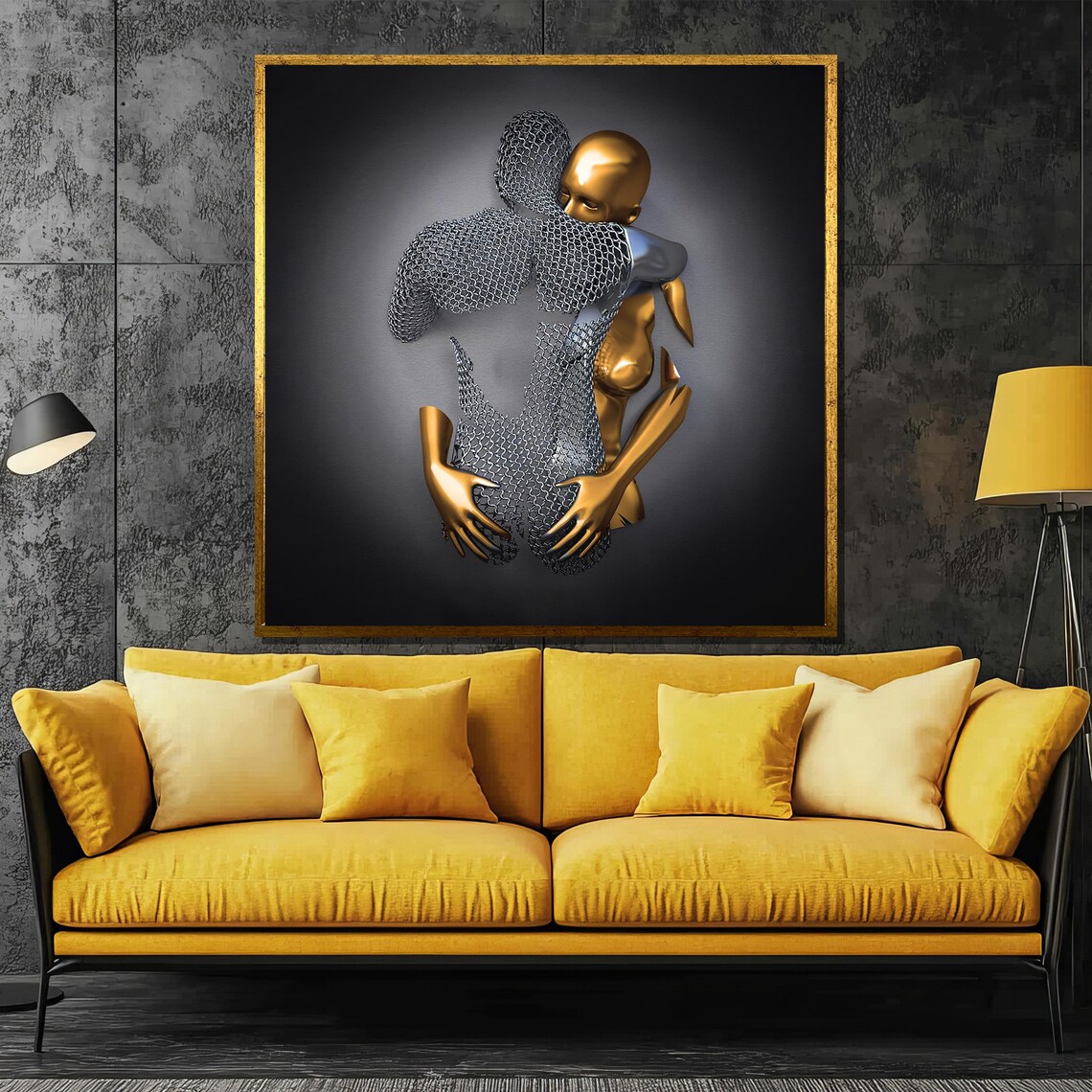 Embracing Figures Abstract Painting, Romantic Gift Decor