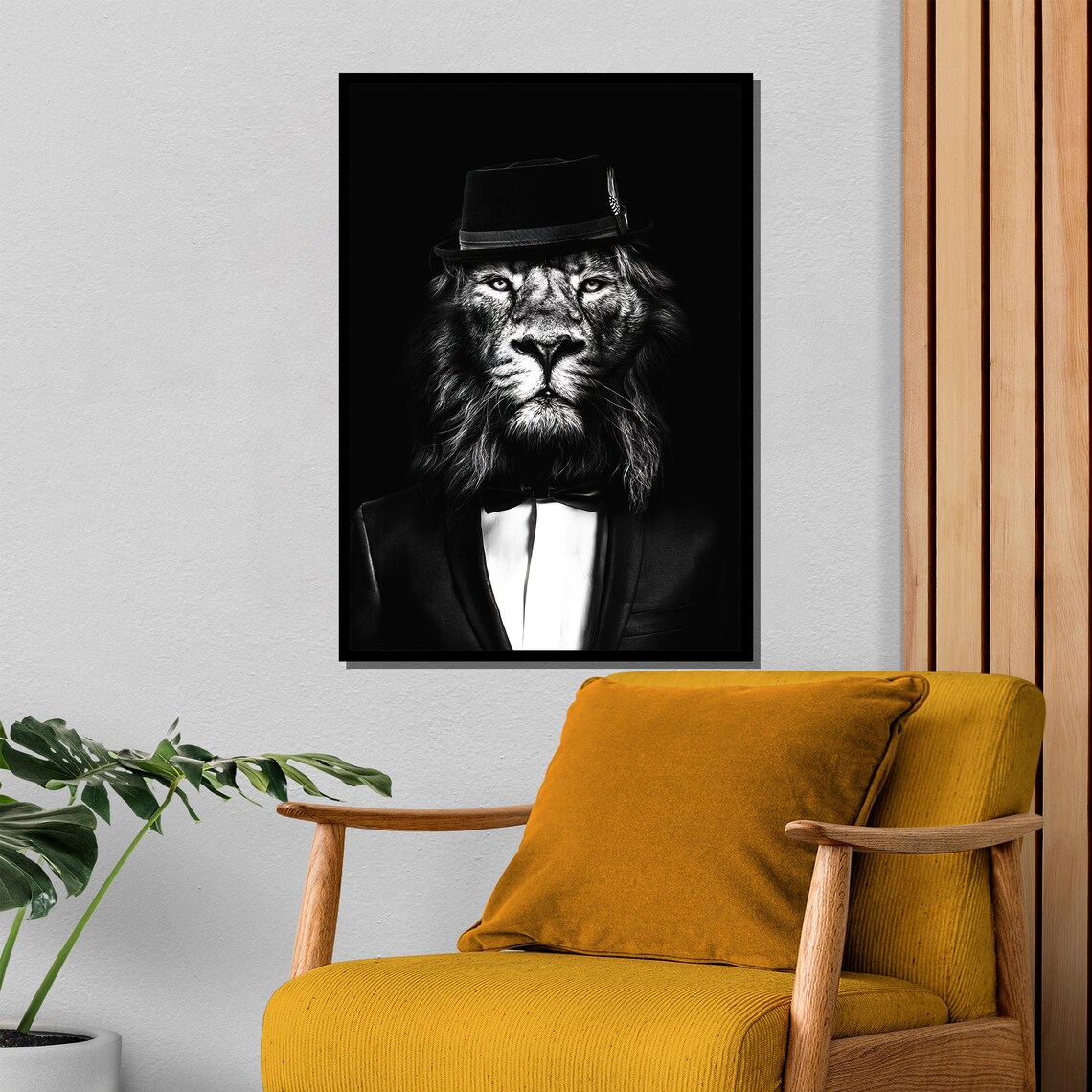 Lion in Top Hat Bow Tie Black White Dapper Animal Portrait Poster - Image 4