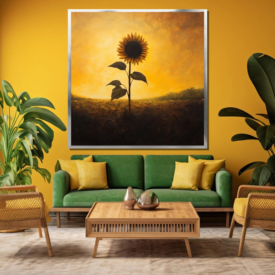 Solitary Sunflower At Golden Sunset Field Romantic Painting Poster - Image 3