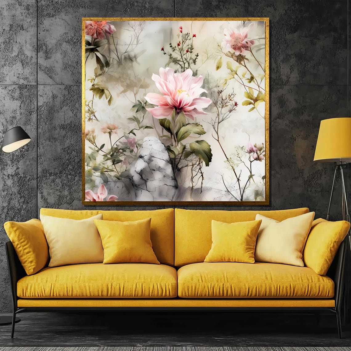 Delicate Pink Dahlia On Marble Watercolor Botanical Art Poster