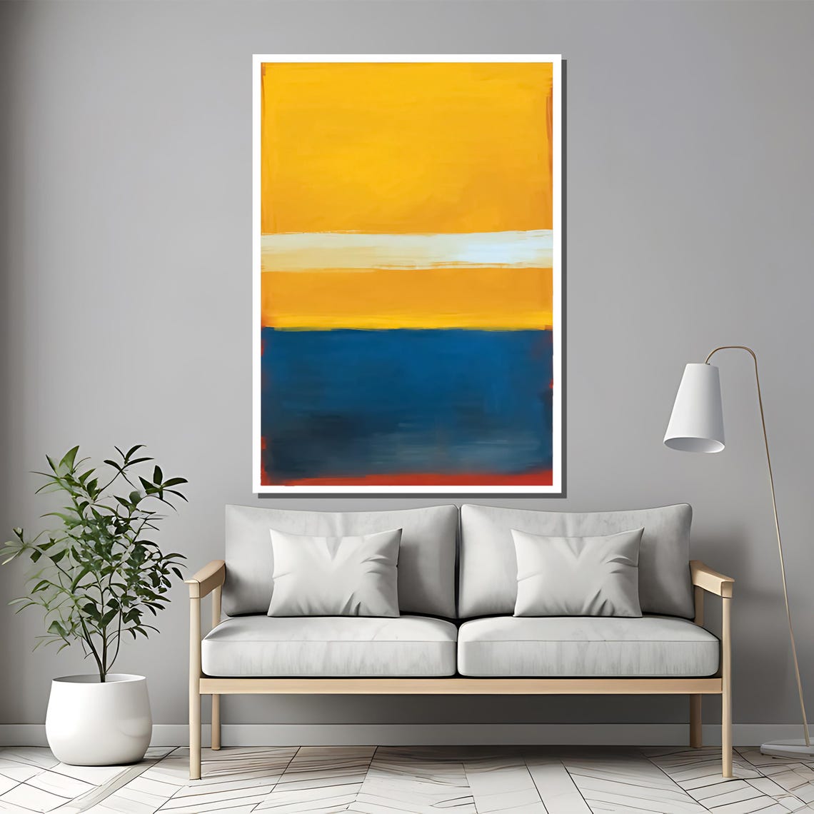 Yellow Blue Color Block Abstract Modern Minimalist Art Poster - Image 2