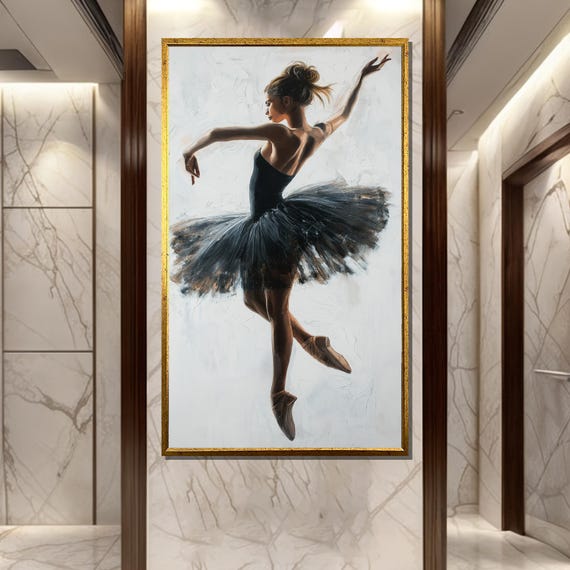Graceful Ballerina Painting Black Tutu Ballet Wall Art Gift For Elegant Home Decor And Dance Enthusiasts