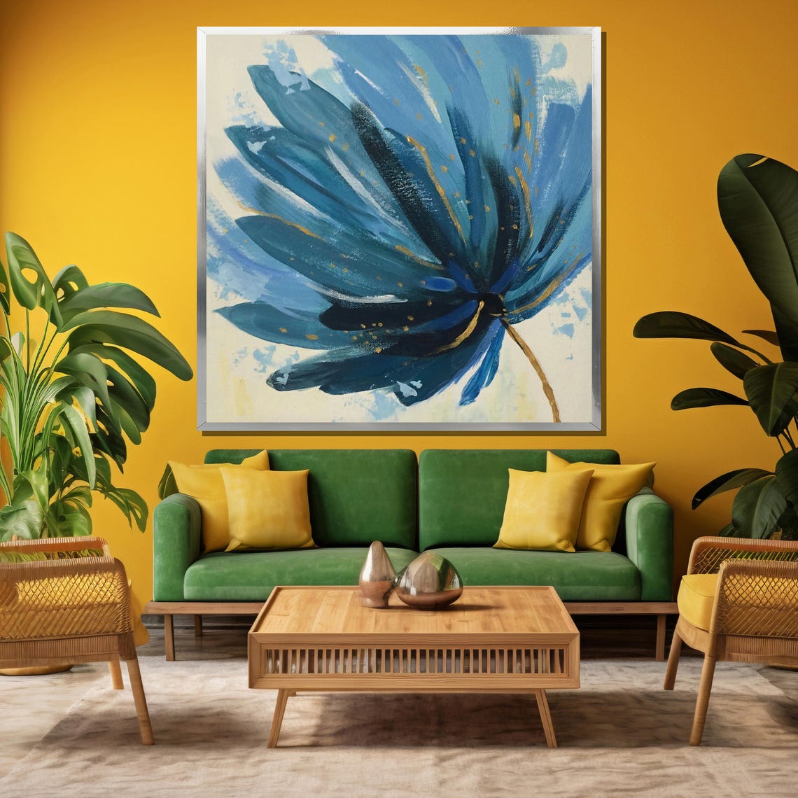 Light Blue Abstract Bloom On White Minimalist Floral Art Poster - Image 3