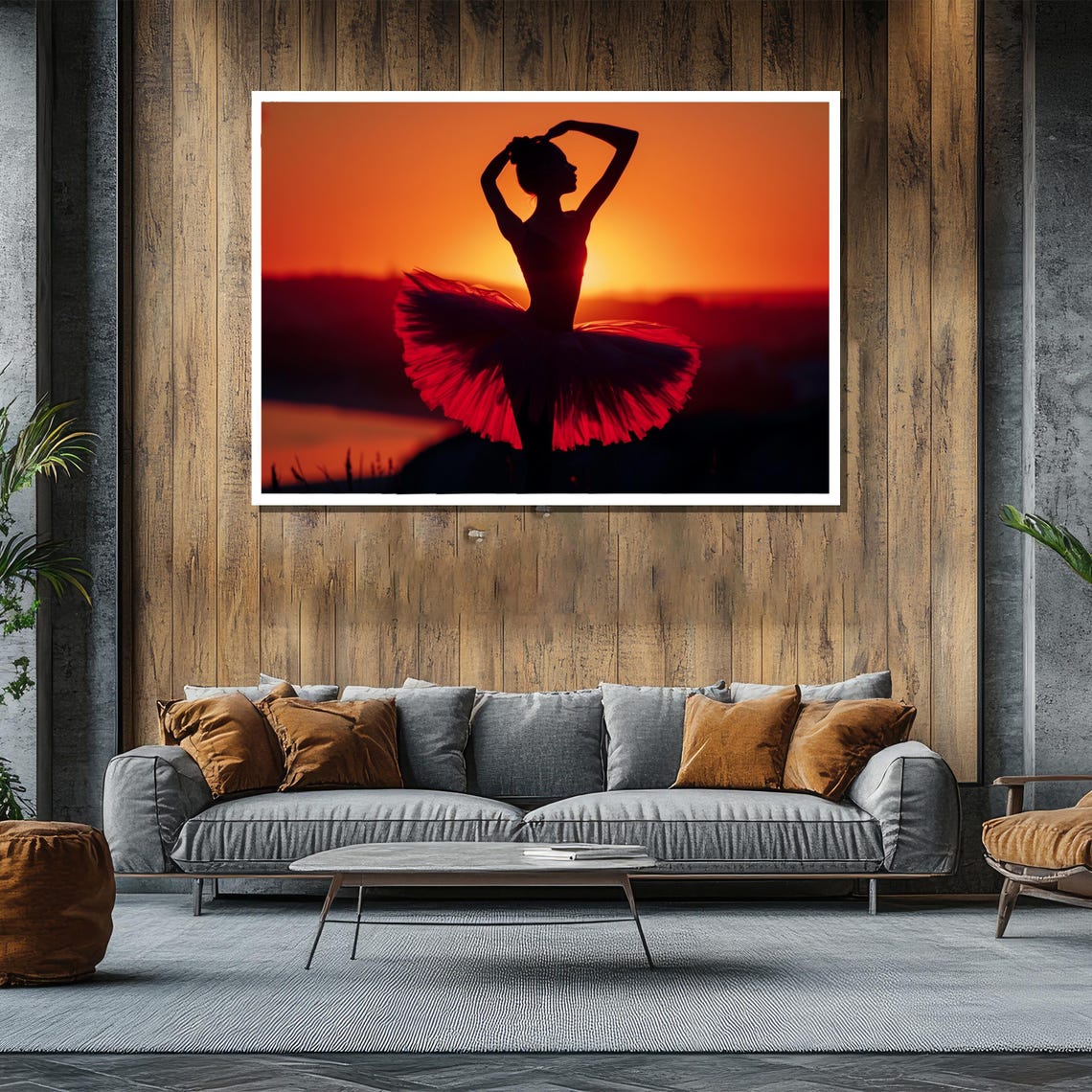 Ballerina Silhouette in Red Tutu Against Sunset Sky Photo Poster - Image 2
