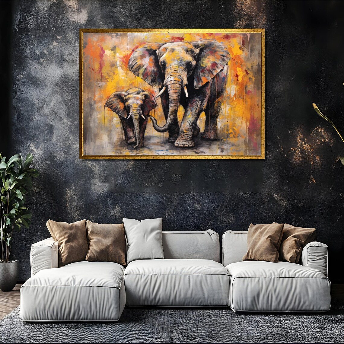 Mother and Baby Elephant Colorful Safari Wildlife Art Poster - Image 5