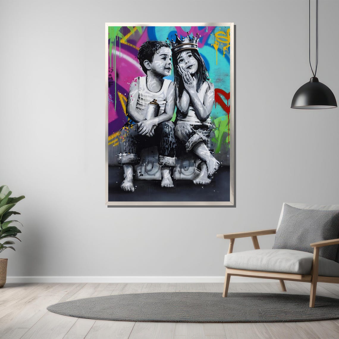 Graffiti Kids With Crown Street Art Children Painting Poster - Image 3
