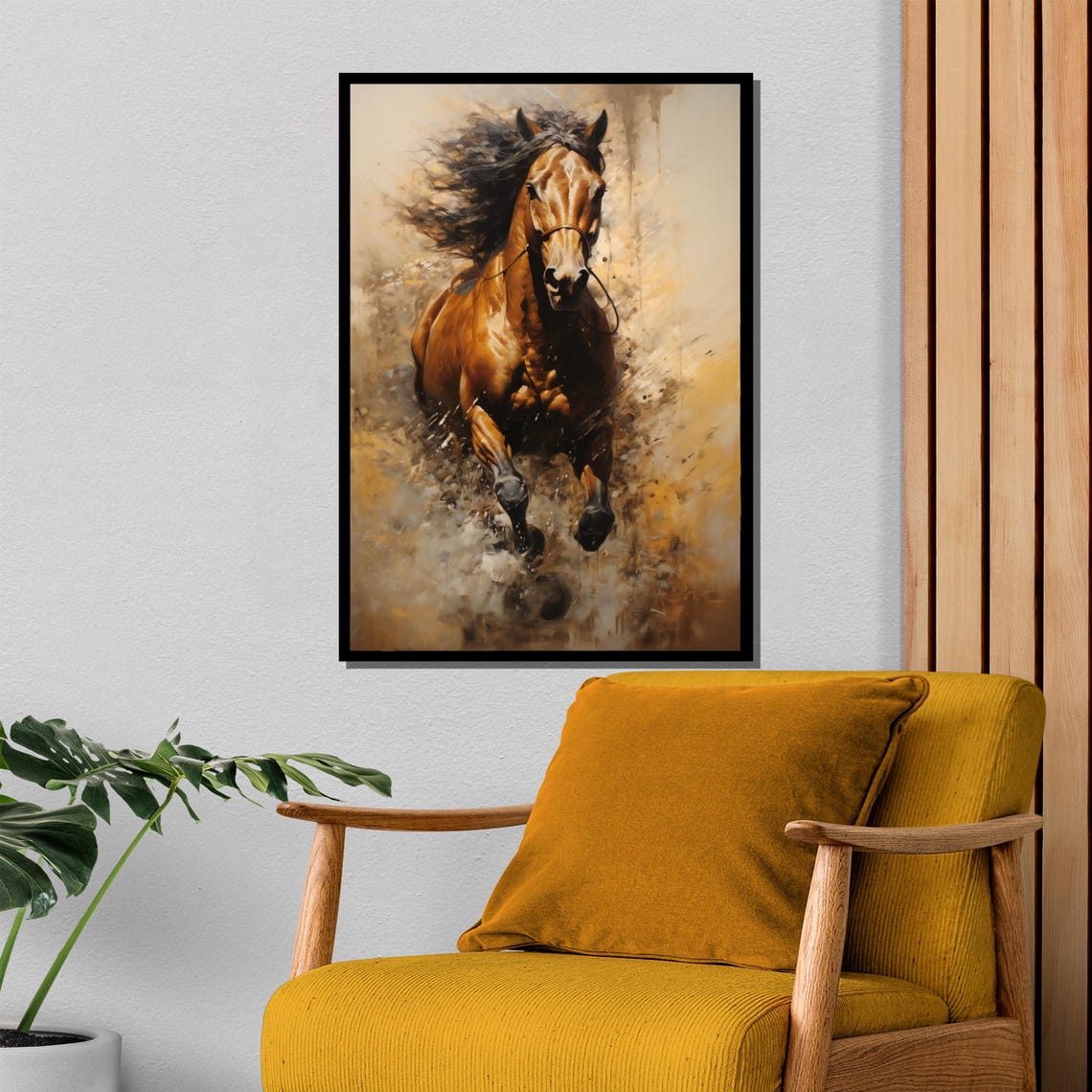 Galloping Chestnut Stallion Dynamic Horse Oil Painting Poster - Image 4