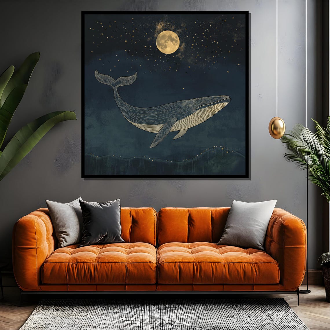 Whale Swimming Under a Full Moon and Starry Night Sky Poster - Image 4