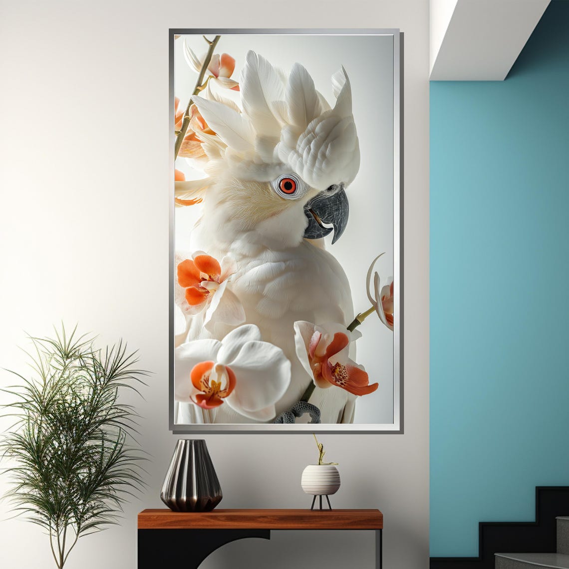 Pearly Whites Cockatoo Among Orchids Exotic Bird Painting Poster - Image 3