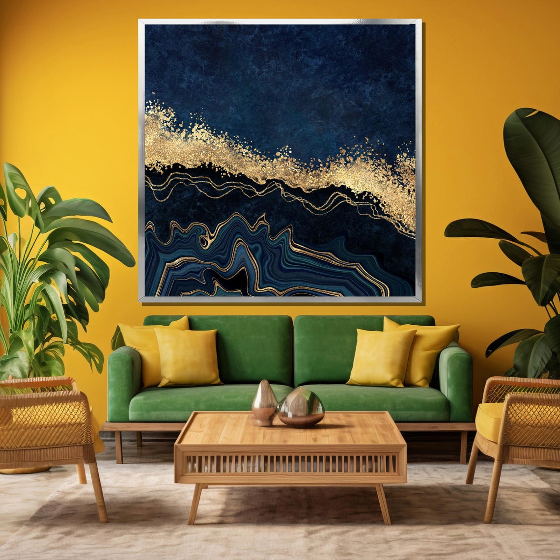 Navy Blue Gold Agate Waves Glitter Band Modern Abstract Poster - Image 4