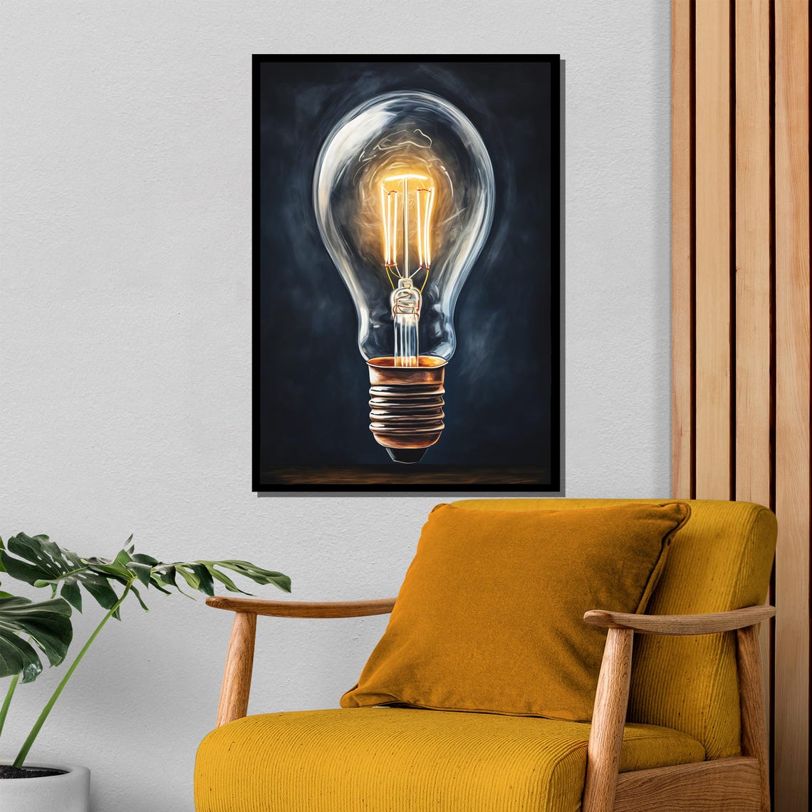 Glowing Vintage Edison Light Bulb on Dark Background Oil Poster - Image 4