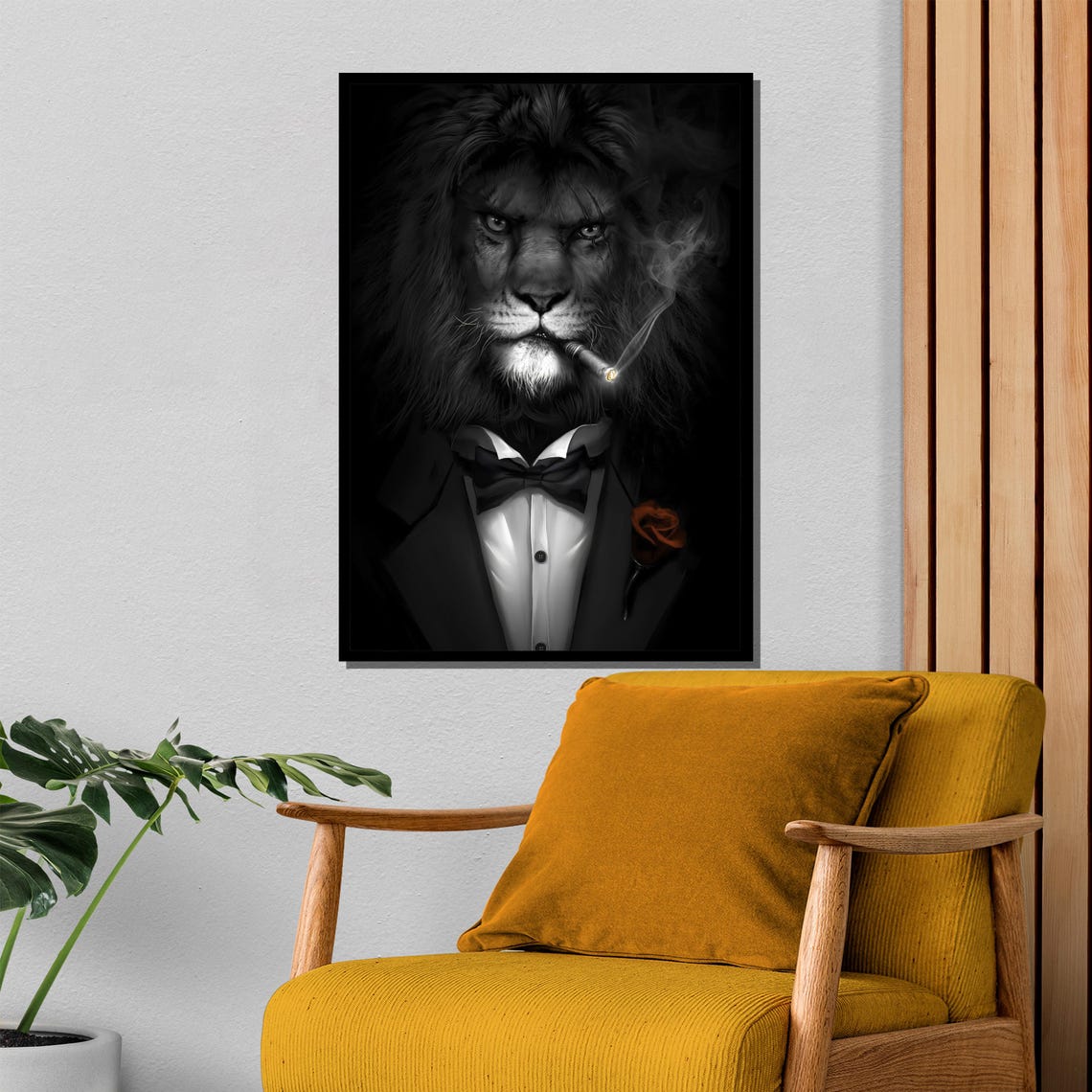 Lion Gangster Tuxedo Cigar Red Rose Funny Animal Artwork Poster - Image 4