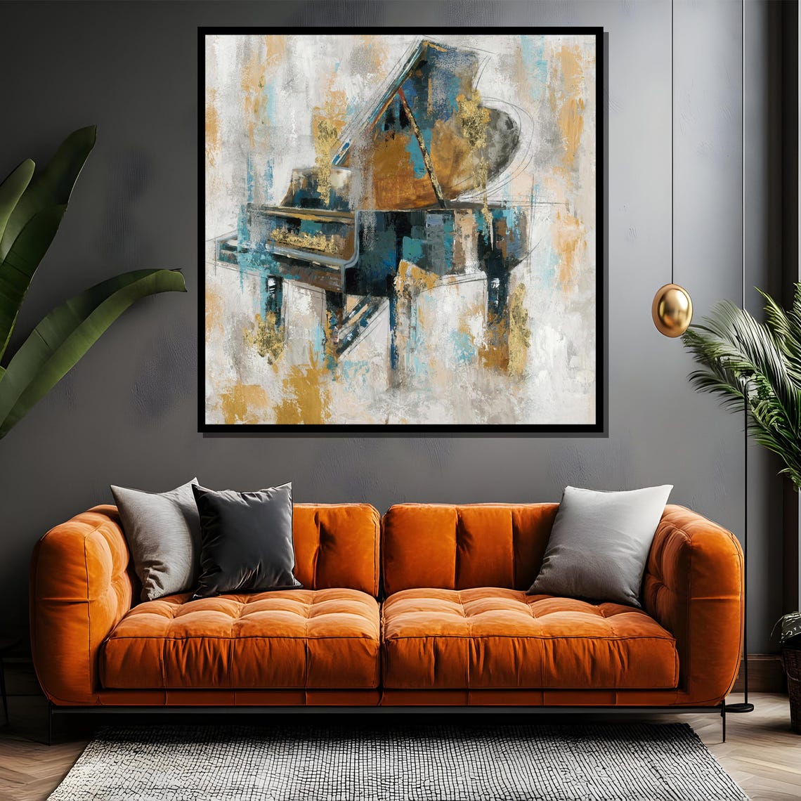 Abstract Gold and Blue Grand Piano Modern Brushstroke Art Poster - Image 4