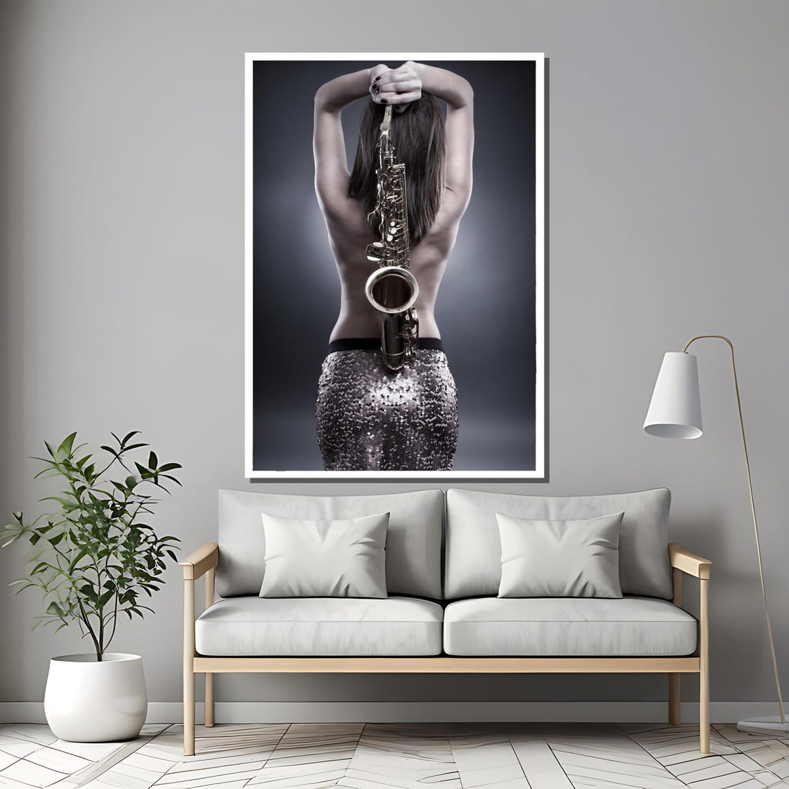 Woman Holding Saxophone Overhead Music Tribute Art Decor Poster - Image 2