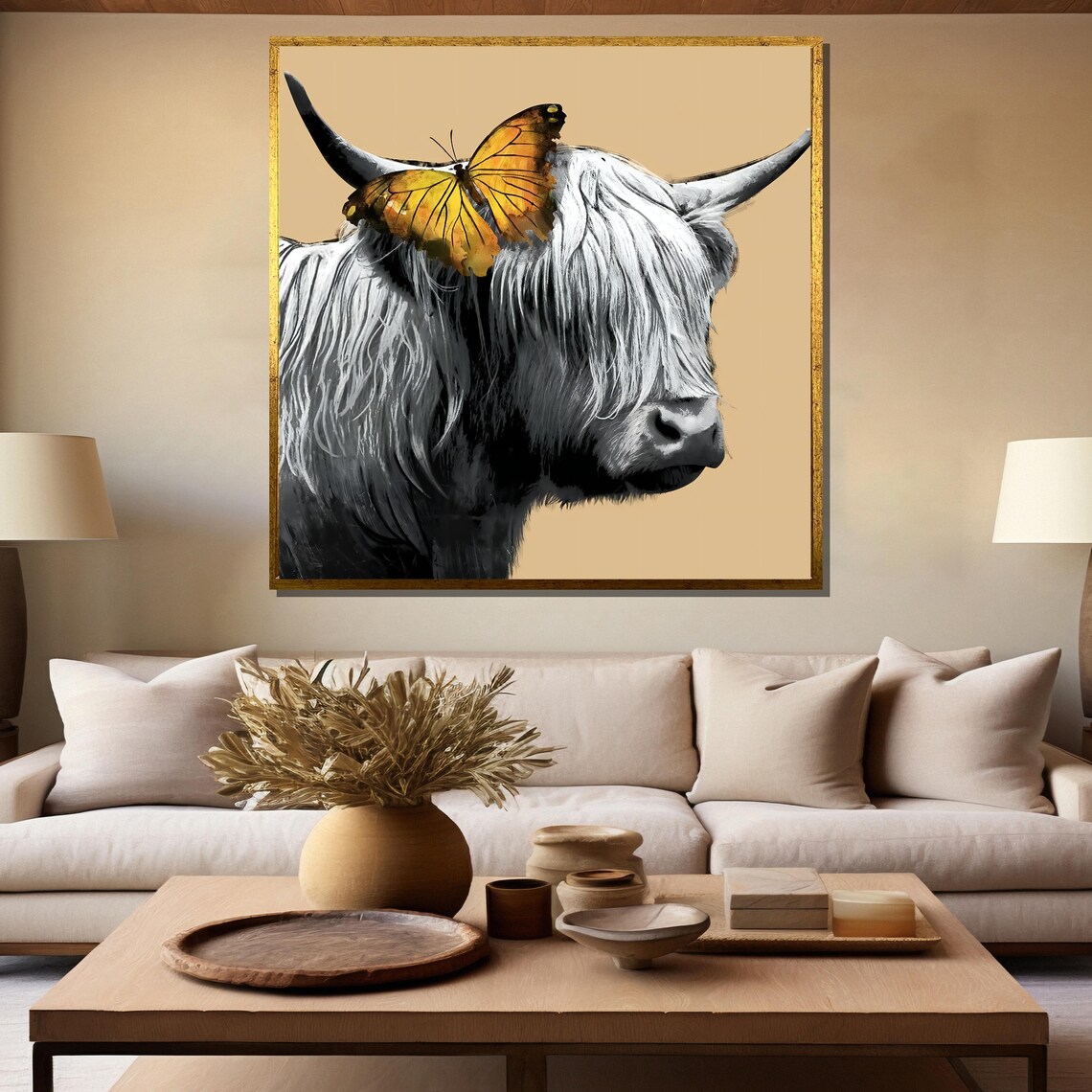 Highland Cow With Butterfly, Animal Wall Art Print - Image 5