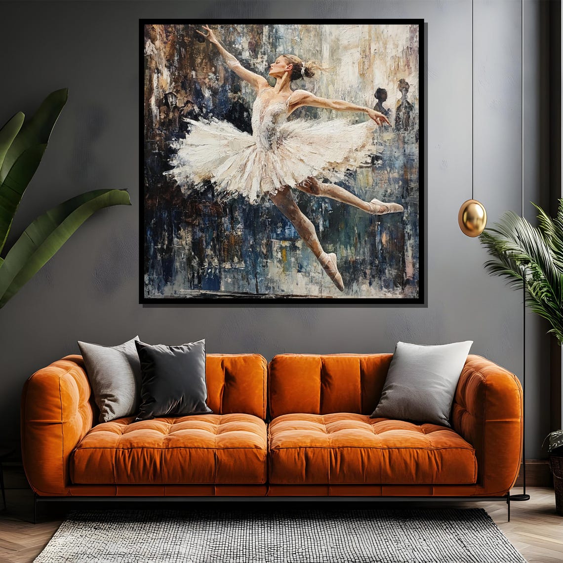 Graceful Ballerina Leaping in White Tutu Textured Oil Art Poster - Image 4