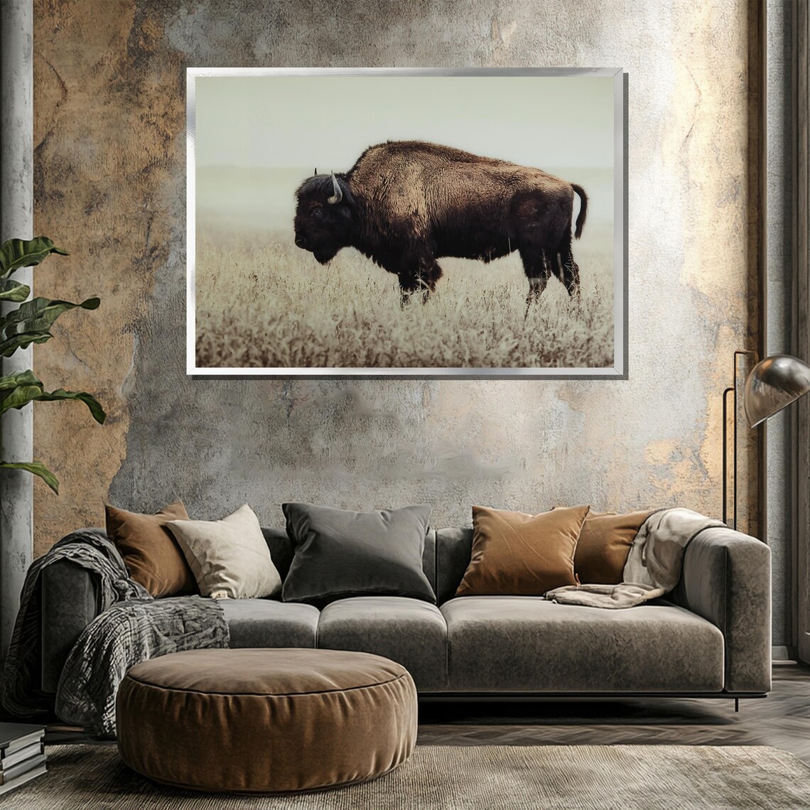 American Bison in Misty Prairie Wildlife Photography Art Poster - Image 3