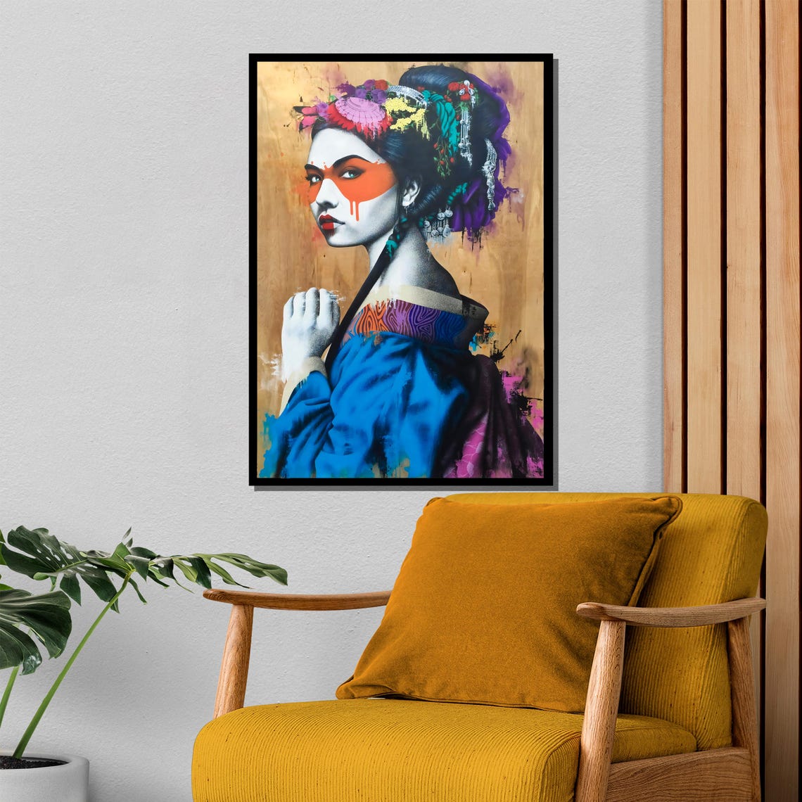 Modern Geisha With Orange Face Paint Pop Art Portrait Poster - Image 4