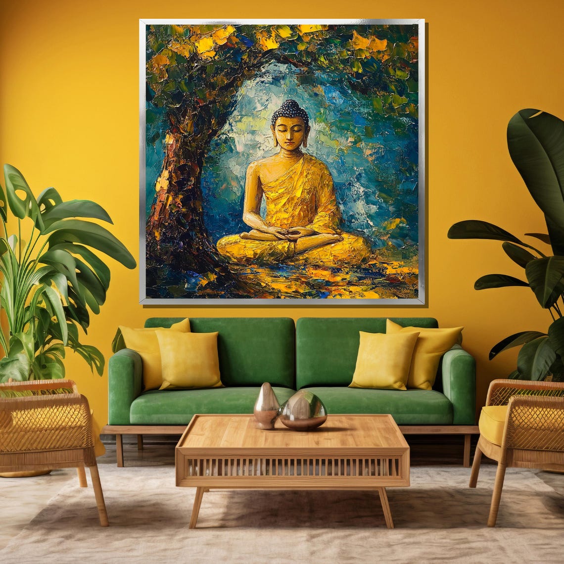 Golden Buddha Meditating Under Tree of Life Art Decor Poster - Image 3