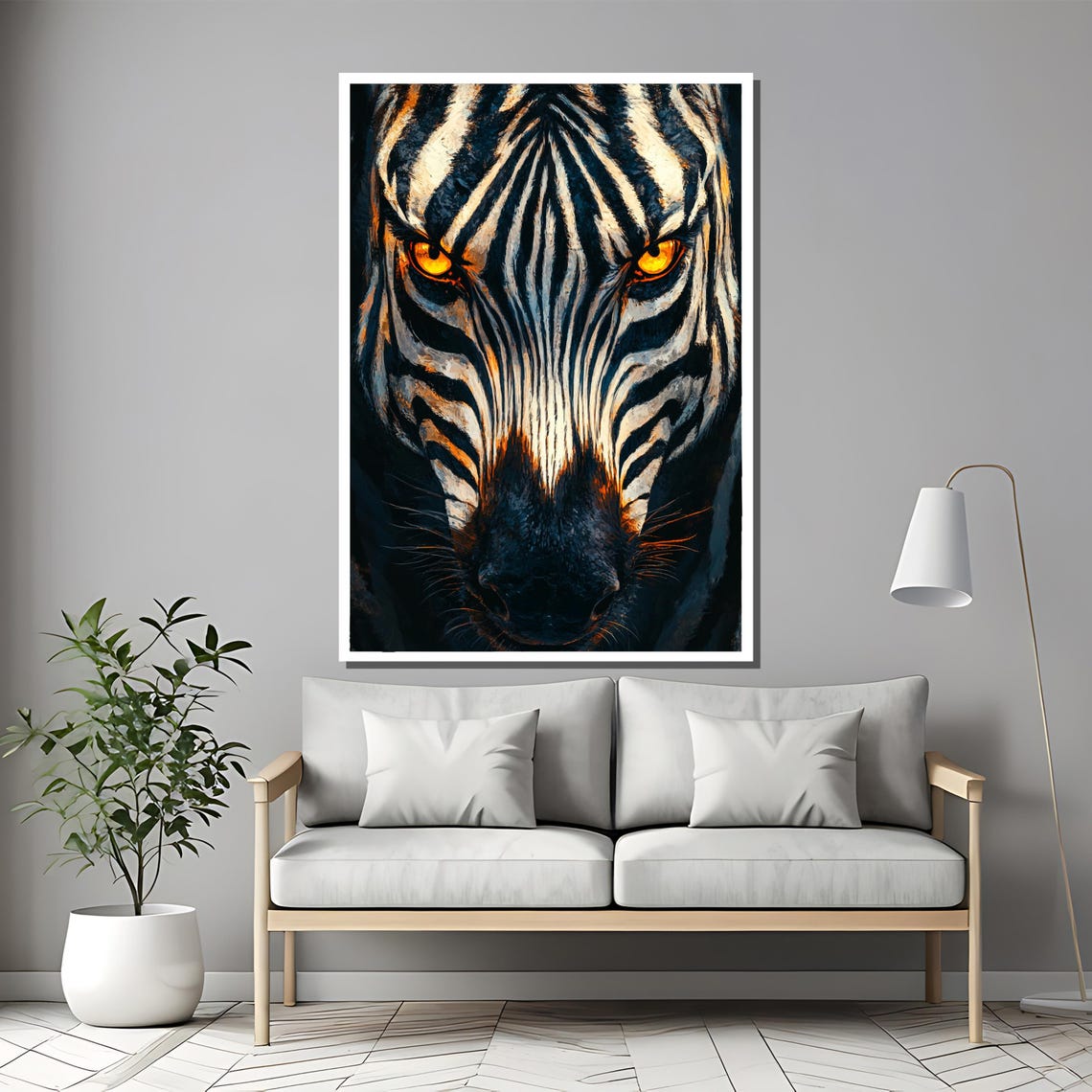 Zebra Face Close Up Striking Golden Eyes Wildlife Art Poster - Image 2