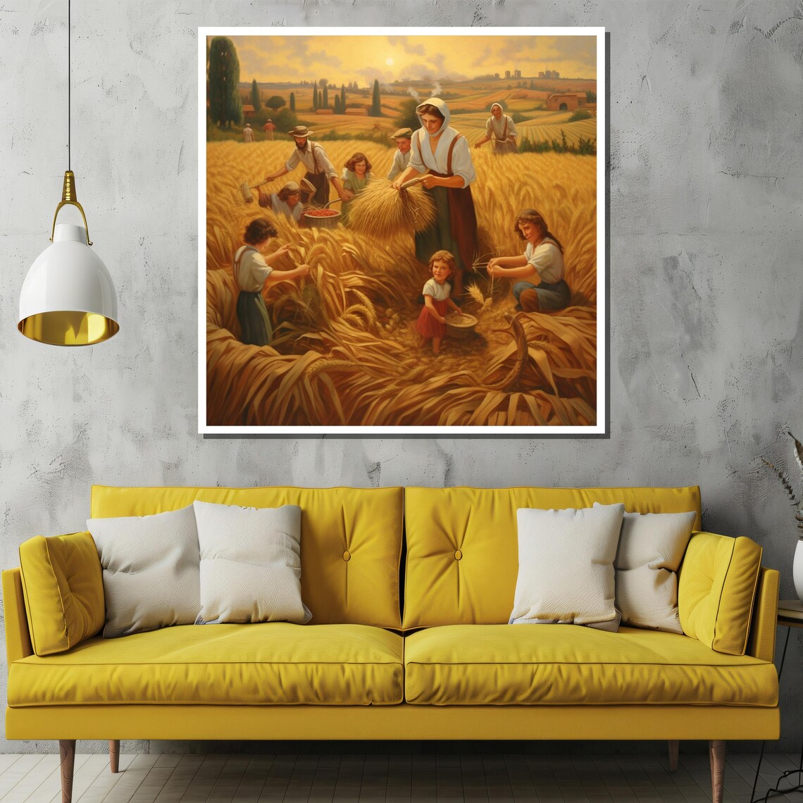Golden Wheat Harvest Scene Rustic Farm Life Painting Country Poster - Image 2