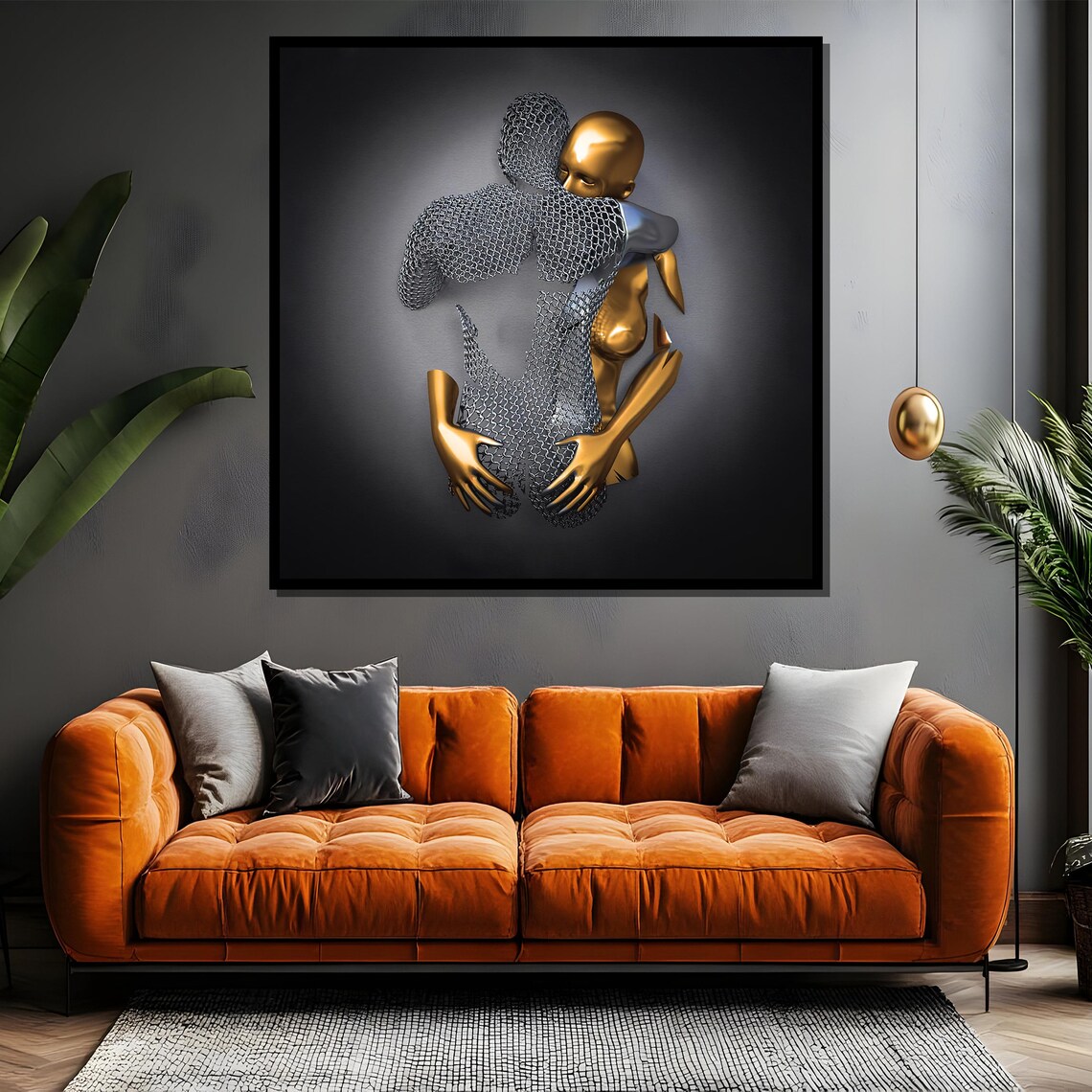 Embracing Figures Abstract Painting, Romantic Gift Decor - Image 4
