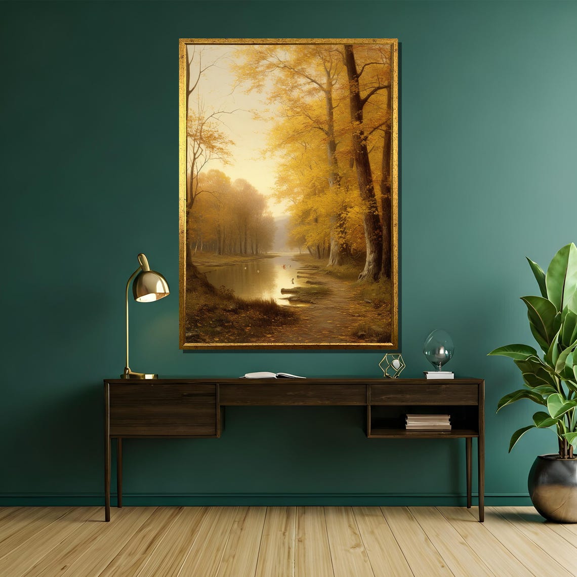 Golden Autumn Riverbank With Sunlit Trees And Peaceful Waters Poster - Image 5