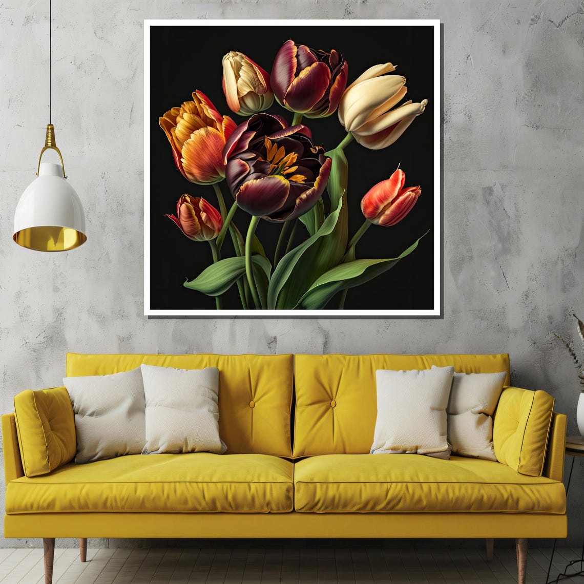 Dark Moody Tulips Bouquet On Black Background Floral Art Poster - Image 2