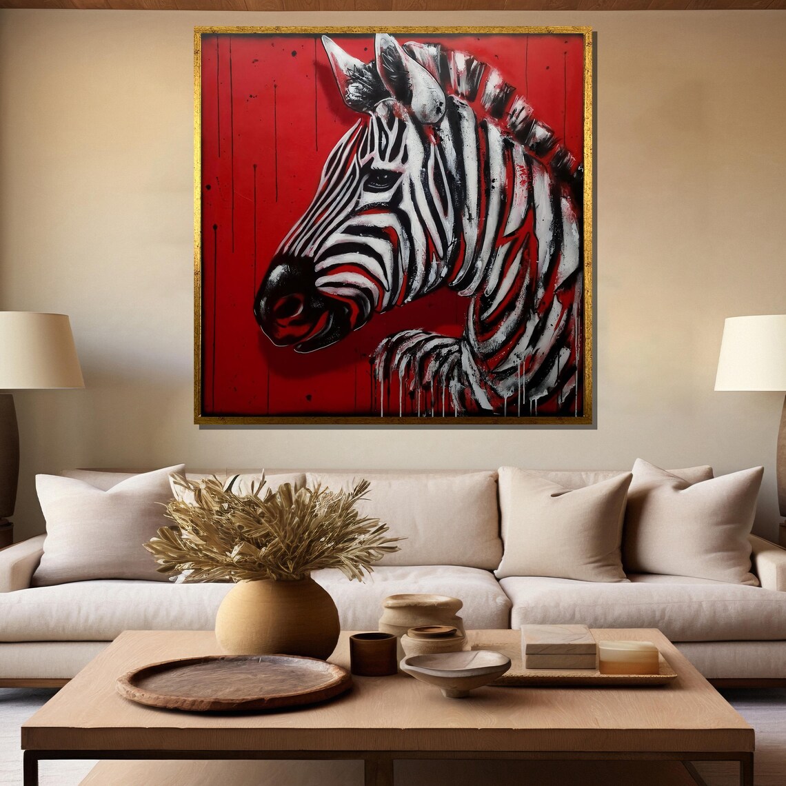 Bold Zebra Portrait Against A Striking Red Graffiti Style Backdrop Poster - Image 5