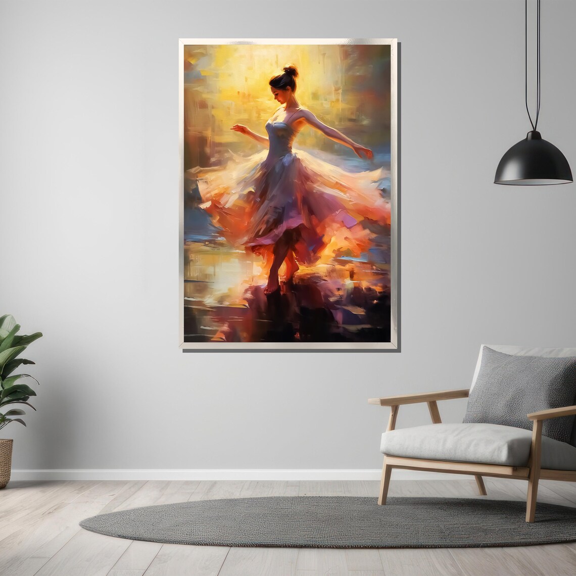 Ballerina Twirling in Golden Sunlight Lavender Dress Art Poster - Image 3